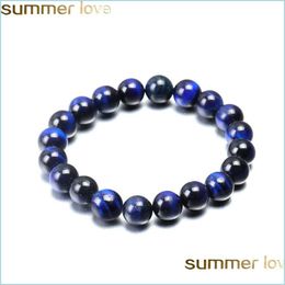 Bracelet de Bouddha en perles d'oeil de tigre bleu perles rondes en pierre naturelle bracelets de corde d'élasticité pour hommes femmes de haute qualité 6 mm 8 mm 10 mm Be Dhjzt