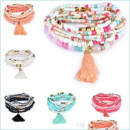 Perlé Bohème Plage Mtilayer Cristal Perles Gland Charme Brins Bracelets Bracelets Pour Femmes Cadeau Bracelet De Poignet Will Et Sandy Dro Dhyo1