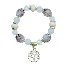 Kralen Boheemse Etnische Glaskralen Strand Armbanden Voor Vrouwen Meisjes Mode Levensboom Charm Elastisch Touw Armband Drop Levering Je Dh6Bu