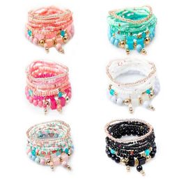 Kralen Boheemse handgemaakte kralen armband ingesteld voor vrouwen zomer kleurrijke kralen kettingbangle meisjes boho mode sieraden accessoires 240423