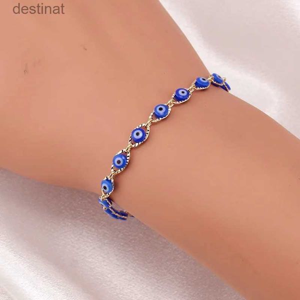 Bracelet à breloques bohème ovale mauvais œil bleu, perles, couleur or argent, chaîne en laiton, Bracelets pour femme et hommes, bijoux de prière L24213
