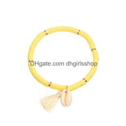 Perlé Bohème Polymère Argile À La Main Brins Cercle 6Mm Femmes Doux Cheville Bracelet Coquille Gland Bijoux D'été Cadeau Livraison Directe Brac Dhjo2