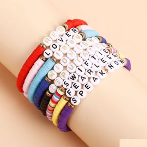 Con cuentas Boho Surfer Heishi Pulseras con dijes Taylor Swiftie Disco Estiramiento Arcilla Cuentas Hebras 1989 Carta Pulsera de amistad africana B DH DHMCU