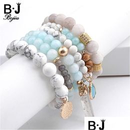 Beaded Bojiu Trendy Dames Armband Set Naturel Ag. Steenglaskralen Bohemen Prachtige barsets van 6 stuks Festivalgeschenken Bcset18 Drop De Dhgee