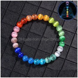 Bracelet perlé Mticolor Bracelets oeil de chat arc-en-ciel Reiki pierre naturelle pour femmes hommes mode bijoux cadeau livraison directe Dhifi