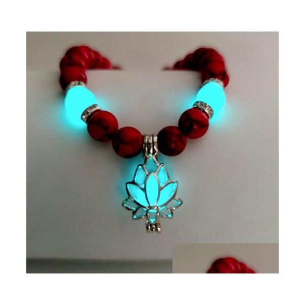 Bracelet perlé Natural Stone Yoga Guérison Luminous Glow dans le charme de charme de lotus noir pour hommes Femmes Prière Bouddhisme GC946 Drop délivre Dhx5s