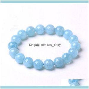 Bracelets perlés bijoux brins de perles 7Mm véritable bleu pierre naturelle Aqua Marine Bracelet femmes femme cristal extensible perle ronde 1 goutte