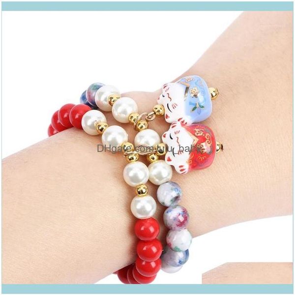 Pulseras con cuentas Joyería Hebras con cuentas Regalo Pulsera de obsidiana Gato de la suerte Mujeres lindas Cuentas naturales Cerámica Femela1 Entrega directa 202247f