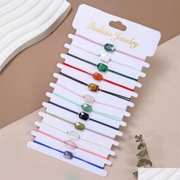 Kralen Gevlochten Touw Natuurlijke Edelsteen Armband Groene Amethist Rozenkwarts Kristal Armbanden Armbanden Voor Vrouwen Drop Levering Sieraden Dhwoy