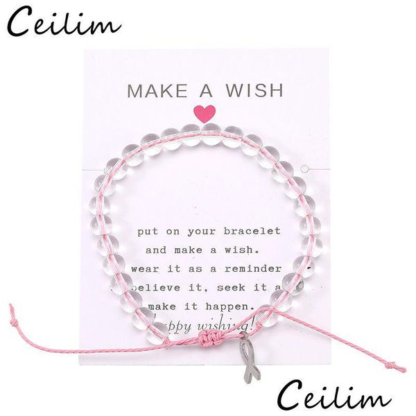 Perlé Cancer Du Sein Charme Bracelet À La Main Océan Pierre Naturelle Perles Transparentes Pour Les Femmes Corde Amitié Bijoux Drop Del Dhgarden Dhcig