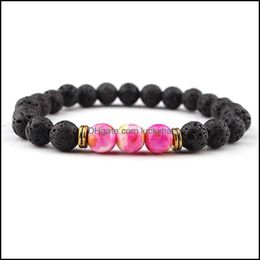 Perlé Chakra Gemstone Bracelet Pierre Naturelle Stretch Yoga Reiki Prier Perles Diffuseur D'huiles Essentielles Énergie Volcanique Unisexe 8Mm Drop D Dhvud