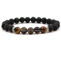 Con cuentas Chakra Lava Rock Pulseras con cuentas para hombres Mujeres Cristal curativo natural NCE Piedra Ojo de tigre Cuentas Cadenas Cadenas Brazalete Yoga D Dhwmg