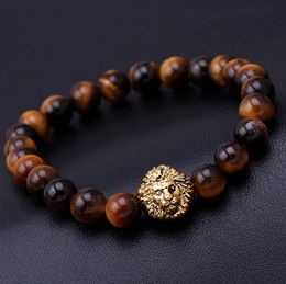 Bracelet de lion en pierre naturelle de charme de charme perlé Bouddha pour hommes