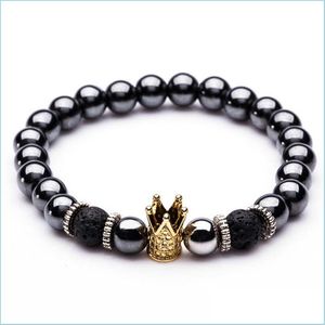 Kralen charme natuursteen armbanden hoogwaardige gouden zwarte kroon halters heren hematiet kralen armband voor vrouwen mannen drop deliv dhnqx