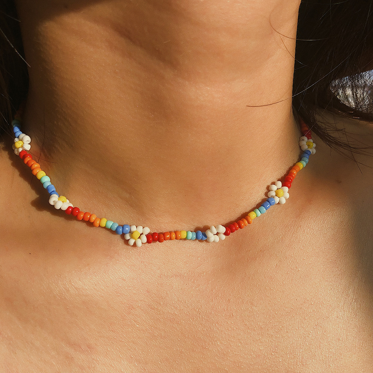 Perlen-Choker-Halsketten für Frauen, handgefertigte Blumen-Halskette, niedliche Halskette, Fußkettchen, Armband, Teenager-Mädchen, Strand