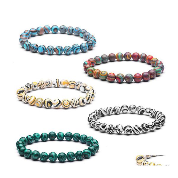 Beaded Colorf Charm Strand Hombres Pulseras 8Mm Piedra Natural Malaquita Brazaletes Para Mujeres Yoga Joyería Drop Delivery Dhpxs