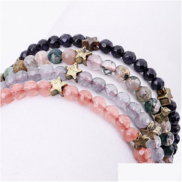 Con cuentas Colorf Natural Facetado Ágata Cuentas Hebras Pulsera 4 mm Piedra Hombre Mujer Joyería para venta al por mayor Entrega de gota Dhibg