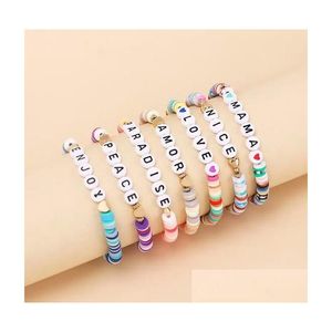 Beaded Colorf Polymer Clay Disc Beads Strengen Armband Ins Style Initial Bead Love Mama Armbanden Voor Zomer Vrouwen Gift Drop Delivery Dhq4V