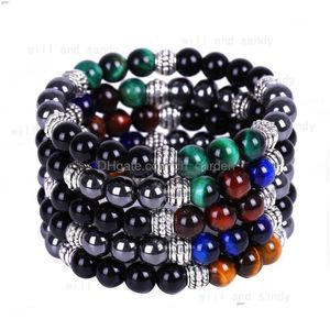 Kralen Colorf Teal Tiger Eye Strand Bracelet Hematiet Natuurlijke stenen armbanden Polsband voor mannen Women mode sieraden drop levering Dhksu