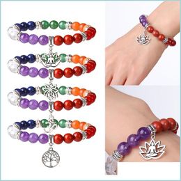 Perles Colorf Tree of Life Yoga Bracelet 7 Chakra Power Stone Perles Brins Bracelets Guérison Reiki Prière Nce pour les femmes Drop Ship D Dhdco