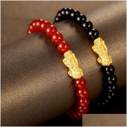 Couple de perles onyx pixiu perles bracelet mode magnifique 6 mm bracelets rouges noirs brins de livraison de gouttes bijoux dhgarden dhqzn