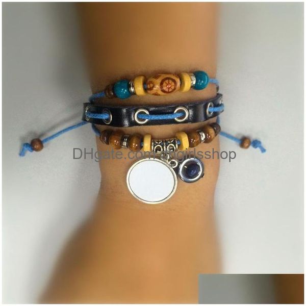 Pulsera de cuowe con cuentas para sublimación Pulseras de hilos de bricolaje de tejido Joyas Customizables Customables Estilos Mayores B01371 Drop D Dhmka