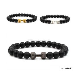 Kralen creatieve sport halter kralen armband 8 mm zwarte matte steen 3 kleuren charmes armbanden bangle voor mannen vrouwen kerstcadeau dh9mv