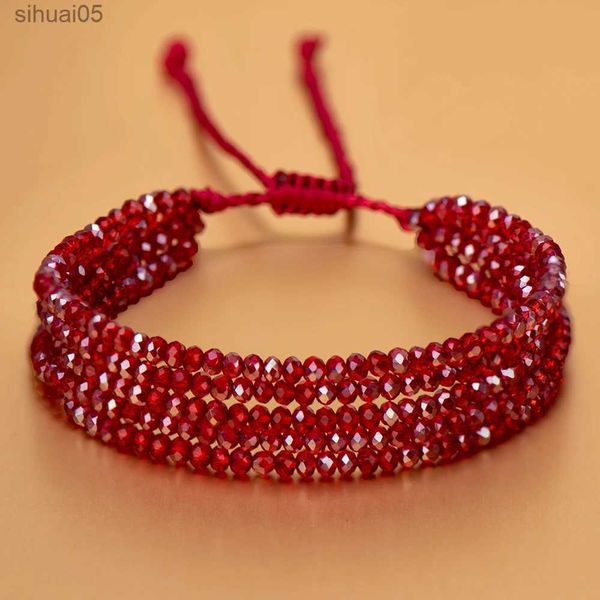 Bracelet de perles de cristal perlé chaîne de pierre naturelle tissée dames accessoires d'été rouge pour les femmes mode bijoux faits à la main cadeau de fête YQ240226