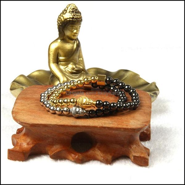 Bijoux en acier inoxydable de conception perlée, vente en gros de 10 pièces/lot de perles de cuivre de 6mm avec Bracelet de bouddha pour Bracelets de livraison directe de fête Dhmd6