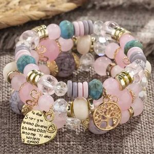 Kralen Diezi Boheemse roze kristal Pearl Heart Charm Bracelet Womens National Tree of Life Pack Pulseira Femina