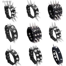 Con cuentas DIEZI Personalidad Hip Hop Hombres Spiked Rock Pulsera Brazalete Mujeres Vintage Punk Cosplay Negro PU Pulsera de cuero Nueva joyeríaL24213