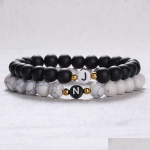 Beaded Diy Az 26 Letter Bracelets Black White Stone Bead Pareja Pulsera Amistad Lucky Kids Family Gift Drop Delivery Jewelry Dh6Vh