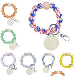 Bracelets de bricolage perlé Bracelets Keychain Pendant Wood Sport Ball Soccer Basketball Basketball Football Wooden Tag Beads Bijoux de mode K DHJ1M