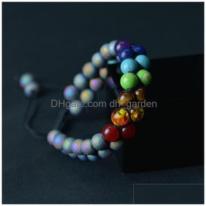 Kralen Dubbellaags 7 Chakra Natuursteen Deaded Strands Armband Lava Rocks Turquoise Dames Heren Armbanden Armbanden Mode-sieraden Dhvlz