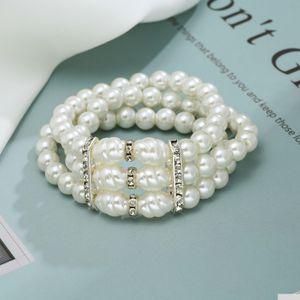 Perlé élégant mti-couches avec perles simulées et strass perles déclaration bracelets pour femmes fille fête d'été bijoux cadeau goutte Dha9R