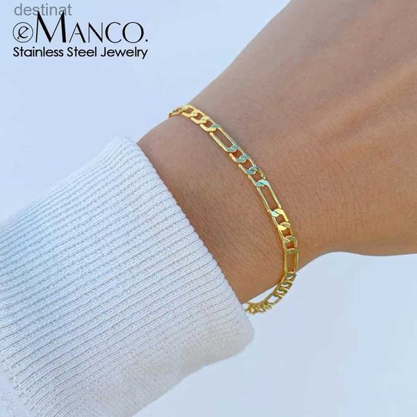 Perlé eManco 4/6/8MM Figaro chaîne à maillons en acier inoxydable Bracelet couleur or Bracelets à breloques chaîne Bracelets pour femme homme bijoux cadeaux L24213