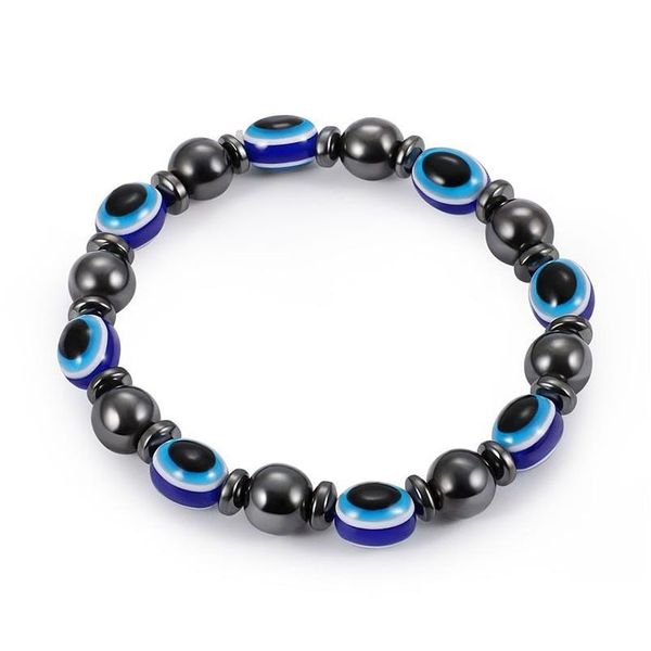 Perlé d'énergie magnétique hématite bleu mauvais œil bracelet femmes puissance saine chaînes de calculs biliaires noirs bracelet pour hommes mode goutte Deli Dhmjd