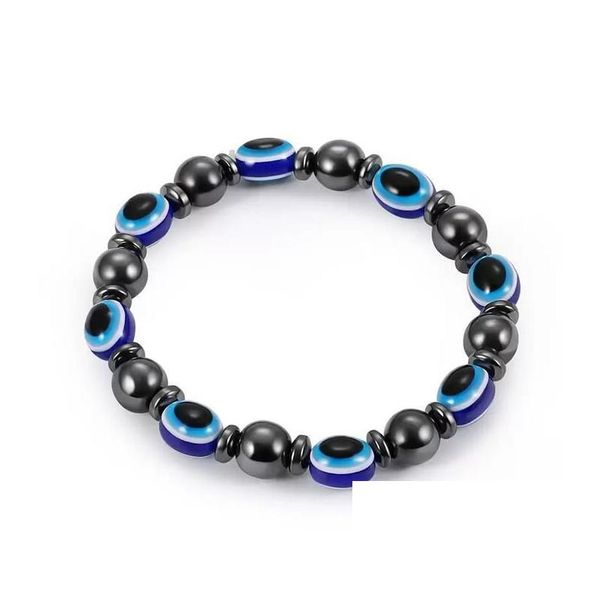 Perles Énergie Magnétique Hématite Bleu Mauvais Œil Brins Bracelet Femmes Puissance Saine Noir Gallstone Chaînes Bracelet Pour Hommes Drop Delive Dhsxf