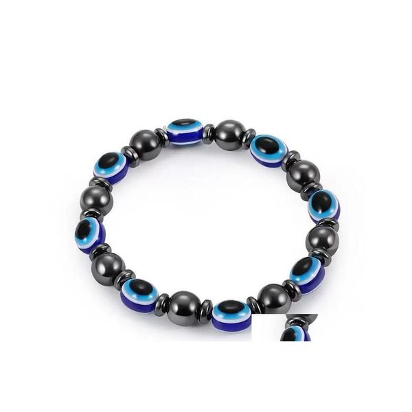 Perline Energia Magnetica Ematite Blu Malocchio Fili Bracciale Donne Potere Sano Nero Catene di calcoli biliari Braccialetto Per Gli Uomini Goccia Delive Dhzme