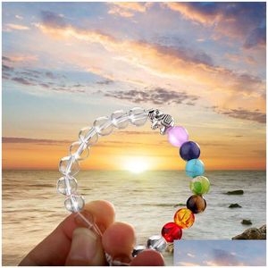 Kralen est aankomst 7 chakra's lava strengen bracelet elastische yoga touw natuursteen vulkanische kralen armbanden voor unisex veel geluk elep dhs5j