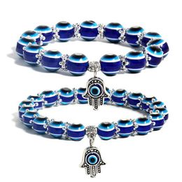 Kralen est mode kwaadaardige blauw ooghamsa handstrengen armband voor vrouwen mannen elastische acryl gelukkige Turkse kralen armbanden paar frie dhomb