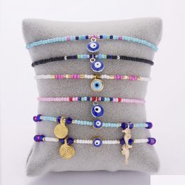 Kralen Evil Eye Bracelet Rice kralen Strengen Seahorse Palm Cirkel Wikkeling Blauwe ogen Blauwe ogen Charme Legering Schakebanden Druppel Afgifte 202 DHOIX