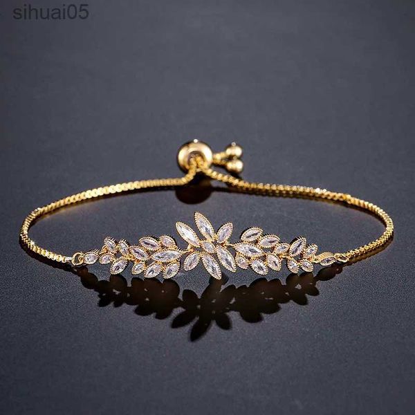 Bracelet réglable en Zircon pour femmes, perle exquise, feuille Marquise, zircone cubique, bijoux cadeaux, YQ240226