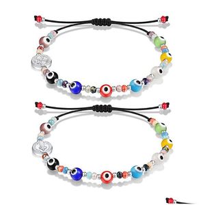 Bracelet de perles d'oeil perlé San Benito Amet charme Kabh Double Protection bracelets pour femme hommes famille amis livraison directe Otlox