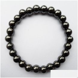 Fábrica de cuentas al por mayor de alta calidad hombre mujer salud 8 mm negro hematita magnética holograma pulsera regalo de la joyería con Elast Dhgarden Dhaoc