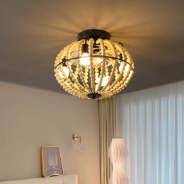 Lámpara de ventilador con cuentas Lámpara de araña con cuentas de madera Roble Blanco