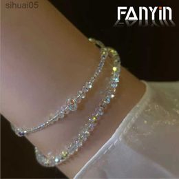 FANYIN perlé 2 pièces/ensemble brillant coloré cristal Bracelet élastique extensible Bracelet doux bijoux YQ240226