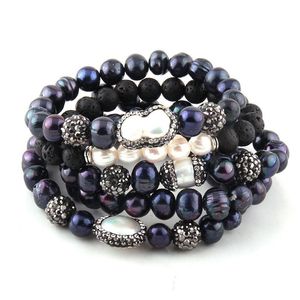 Kralen Mode Beautif 5Pc Set Zwart/Wit Armband Zoetwaterparel Strand Armbanden Handmake Verharde Drop Levering Sieraden Dhtak