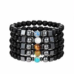 Bracelet de perles de pierre de lave noire de mode perlée Turquoise carré hématite pour femmes hommes bijoux livraison directe Bracelets Dhfrv