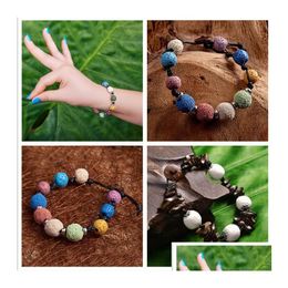 Beaded Fashion Bohemian Colorf Lava Stone Armband voor dames en heren Sieraden Weave Leather Essential Oil Diffuser Drop Delivery Brace Dh4Om